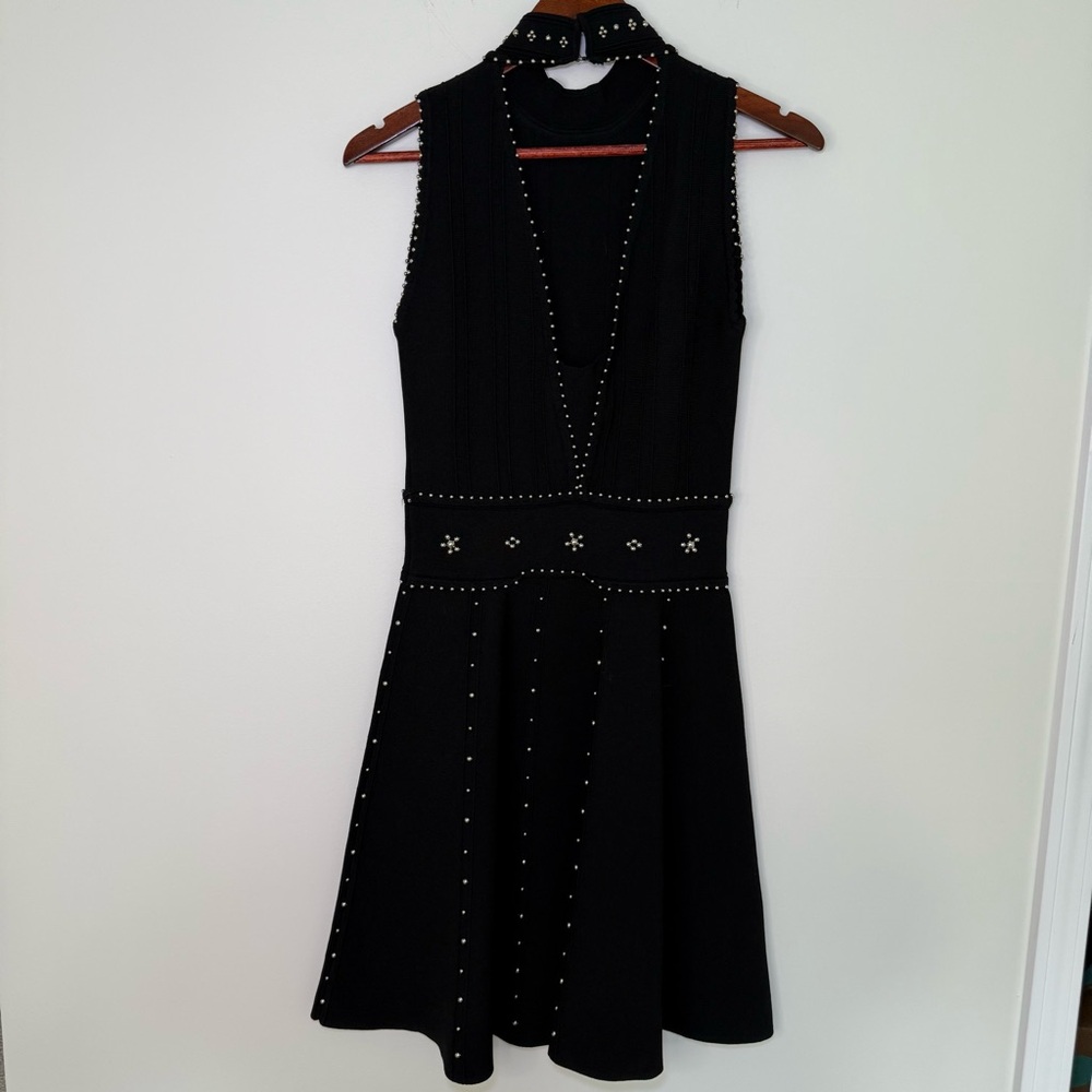 Sandro Black Beaded Open Back Dress Size 2 - Picture 7 of 13